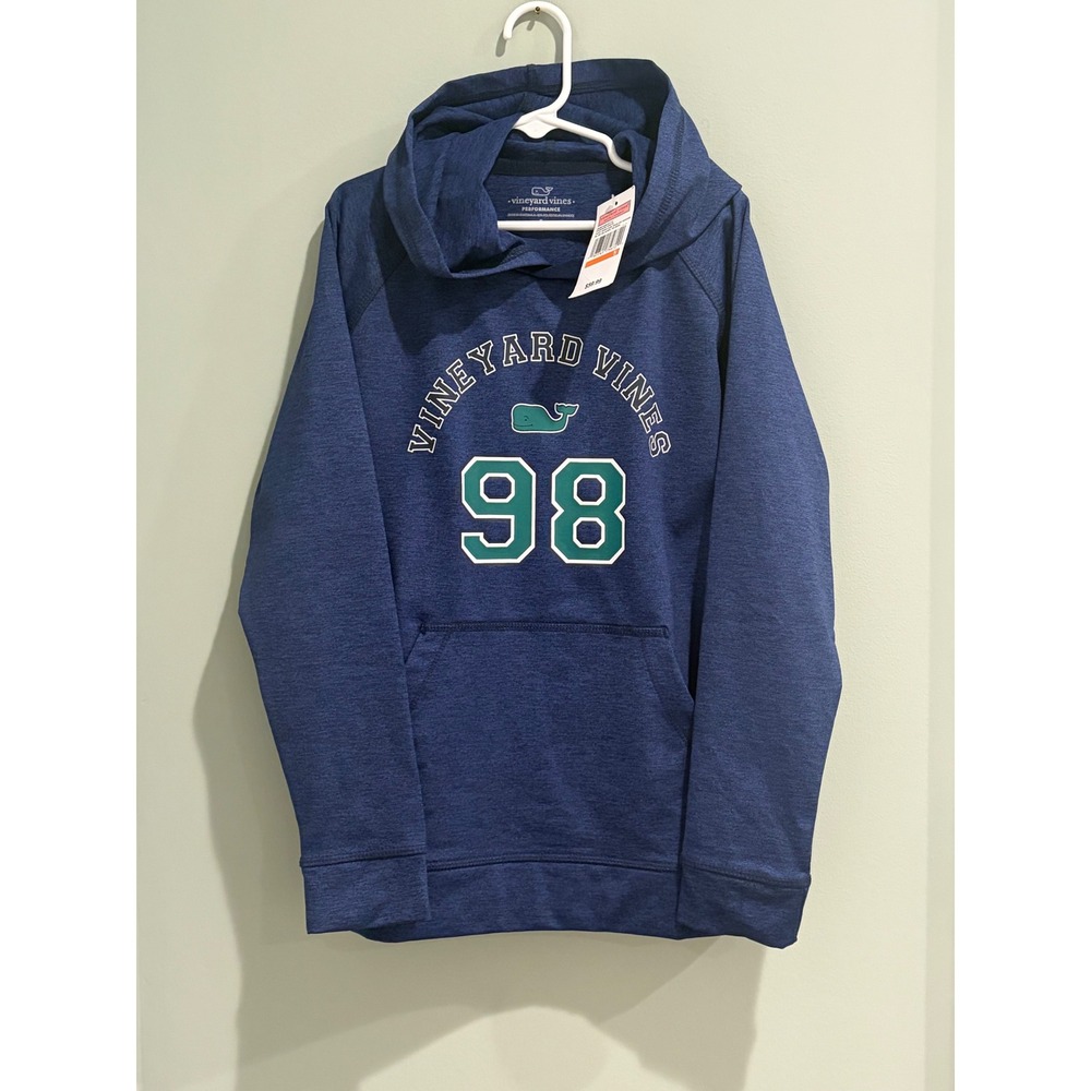 Vineyard Vines Boys Blue Performance Puff Heritage Raglan Hoodie S 8-10 NWT
